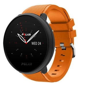 Twill Silicone Strap, orange, on a watch, 3/4 front view
