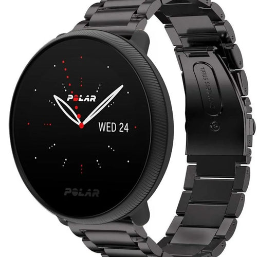Titanium Strap, black, on a watch, 3/4 front view