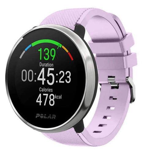Twill Silicone Strap, lilac, on a watch, 3/4 front view