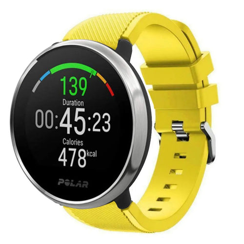 Twill Silicone Strap, yellow, on a watch, 3/4 front view