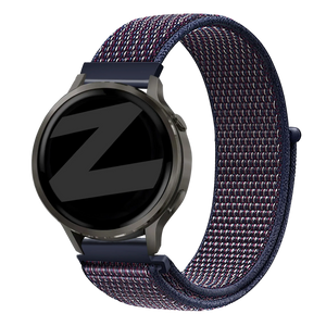 Nylon Loop Strap, indigo, on a watch, 3/4 front view