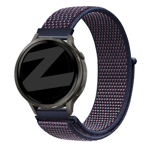 Nylon Loop Strap, indigo, on a watch, 3/4 front view