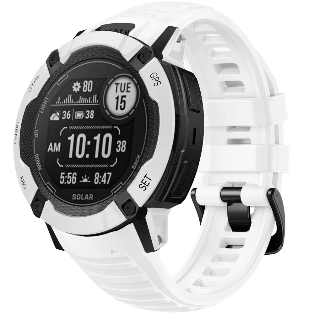 Silicone Strap, white, on a watch, 3/4 front view
