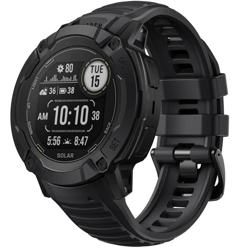 Silicone Strap, black, on a watch, 3/4 front view