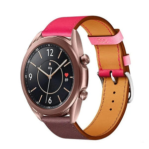 Leather Strap 'Duo', pink/auburn, on a watch, 3/4 front view