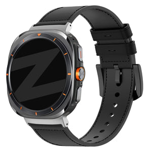 Leather Hybrid Strap with Buckle, black, on a watch, 3/4 front view