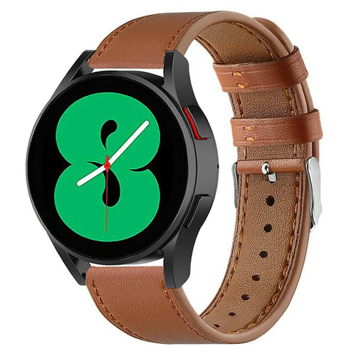 Modern Leather Strap, brown, on a watch, 3/4 front view