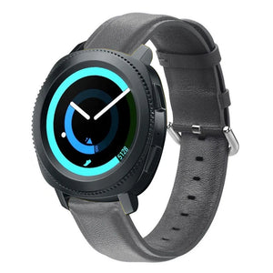 Leather Strap, dark grey, on a watch, 3/4 front view