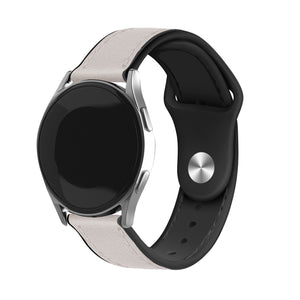 Leather Hybrid Strap, white, on a watch, 3/4 front view