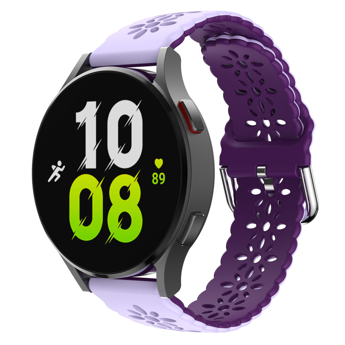 Patterned Silicone Strap, lilac/purple, on a watch, 3/4 front view