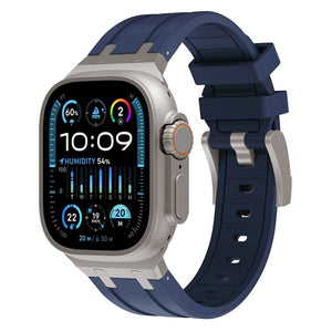 Apple Watch Ultra Luxury Liquid Silicone Strap (Blue with Titanium)
