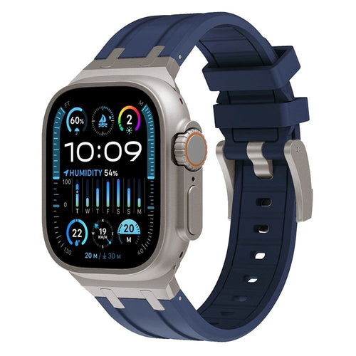 Apple Watch Ultra Luxury Liquid Silicone Strap (Blue with Titanium)