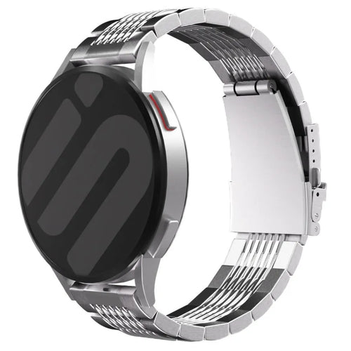 Luxury Steel Link Strap, silver, on a watch, 3/4 front view