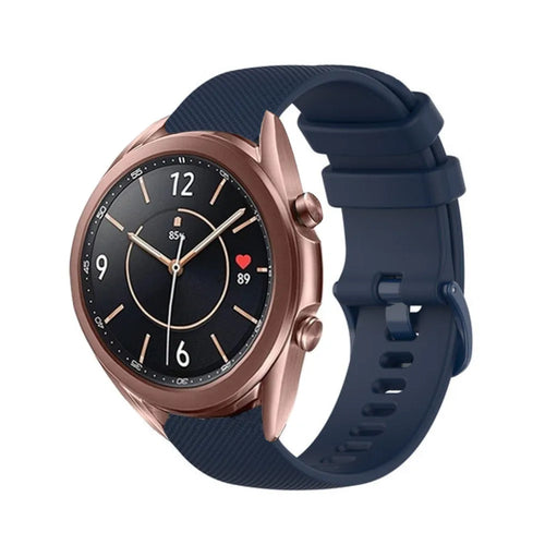 Premium Silicone Strap, dark blue, on a watch, 3/4 front view