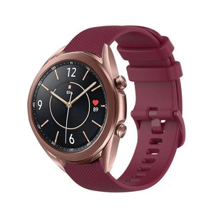 Premium Silicone Strap, dark red, on a watch, 3/4 front view