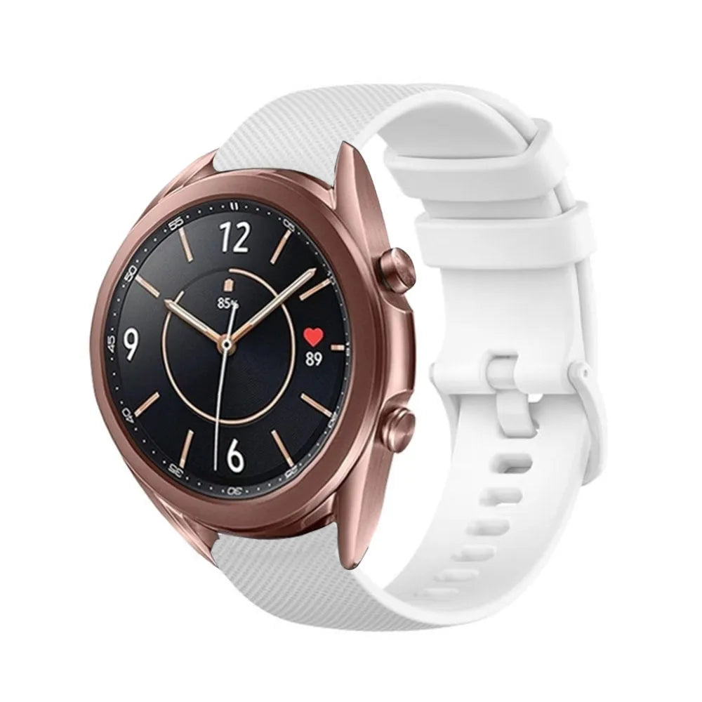Premium Silicone Strap, white, on a watch, 3/4 front view