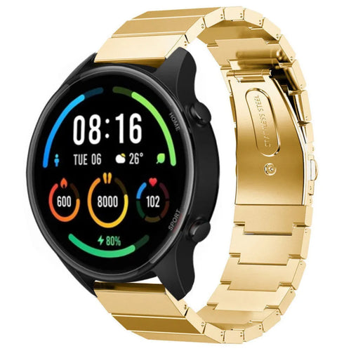 Premium Metal Strap, gold, on a watch, 3/4 front view