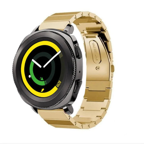 Premium Metal Strap, gold, on a watch, 3/4 front view