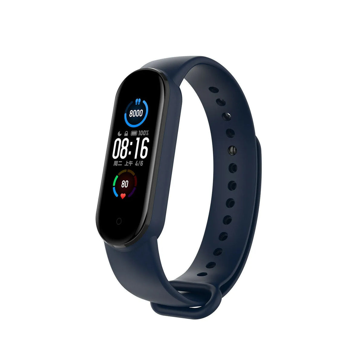 Silicone Strap, dark blue, on a watch, 3/4 front view