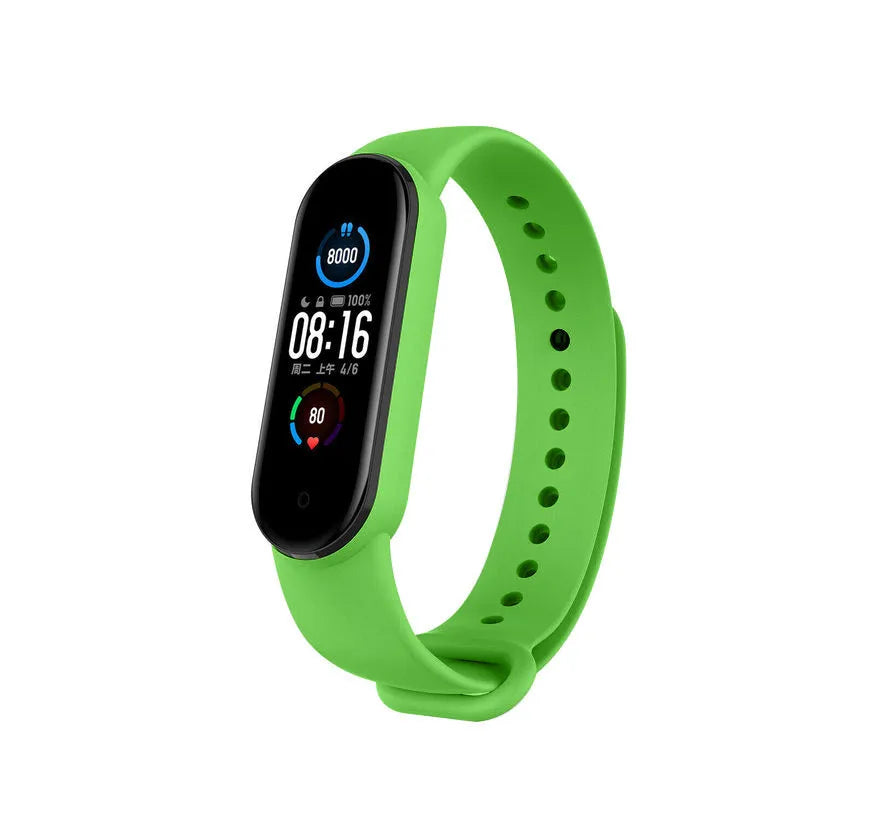 Silicone Strap, light green, on a watch, 3/4 front view