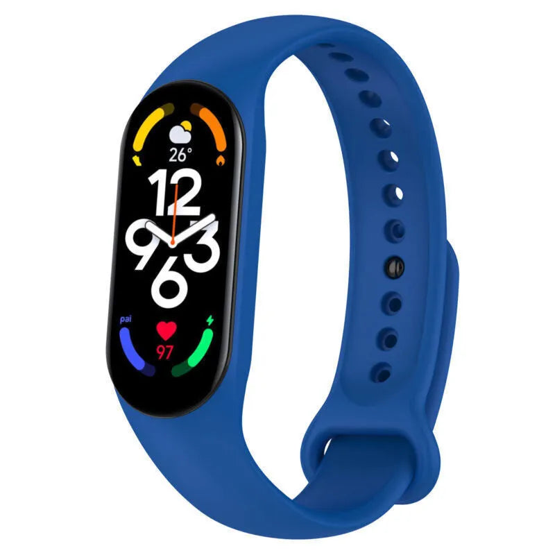 Silicone Strap, blue, on a watch, 3/4 front view