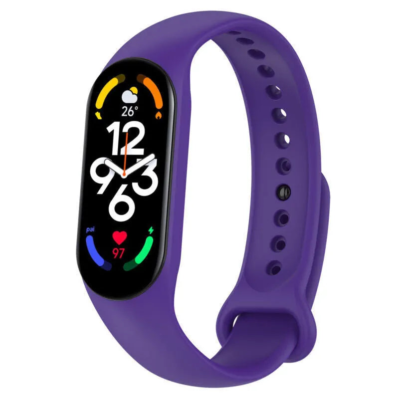 Silicone Strap, purple, on a watch, 3/4 front view