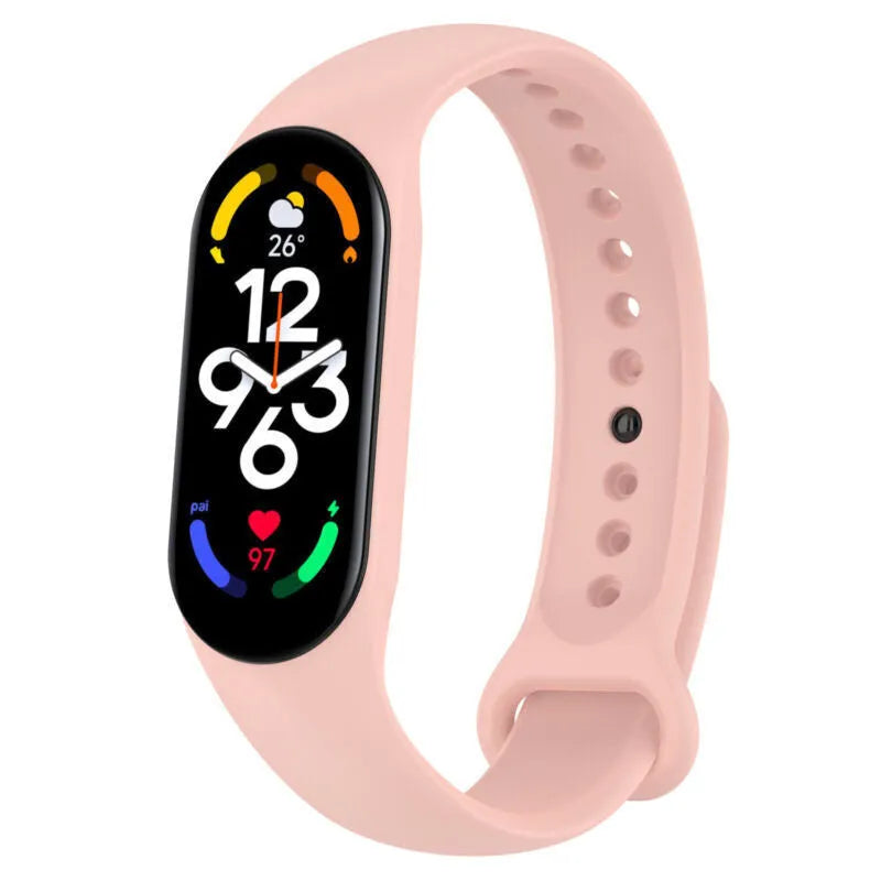 Silicone Strap, light pink, on a watch, 3/4 front view