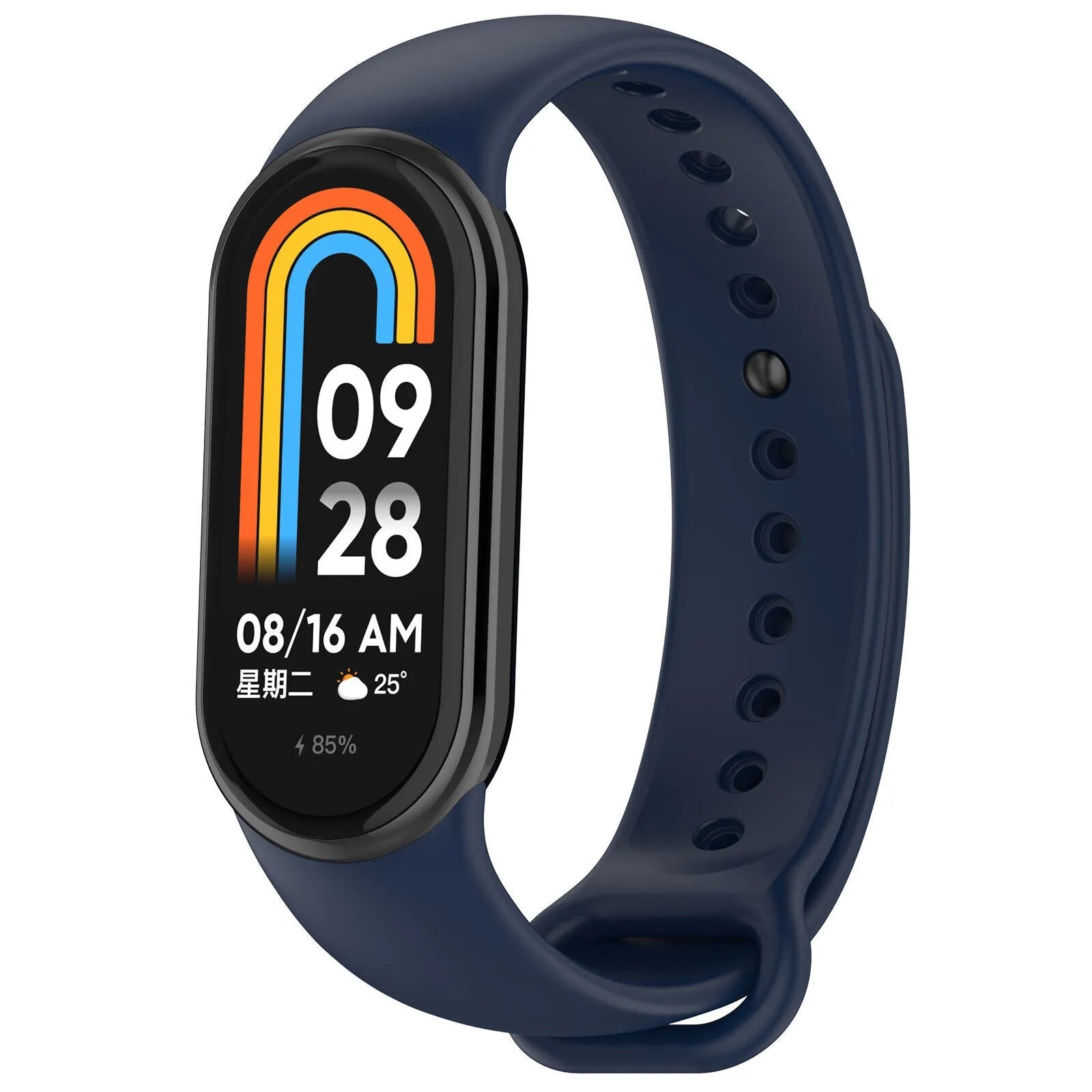 Silicone Strap, dark blue, on a watch, 3/4 front view