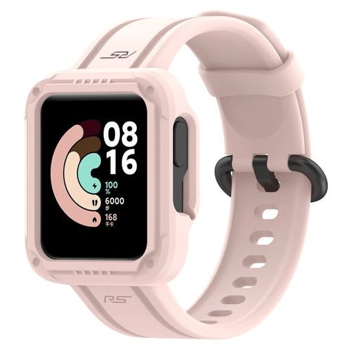 Silicone Strap with Frame, pink, on a watch, 3/4 front view