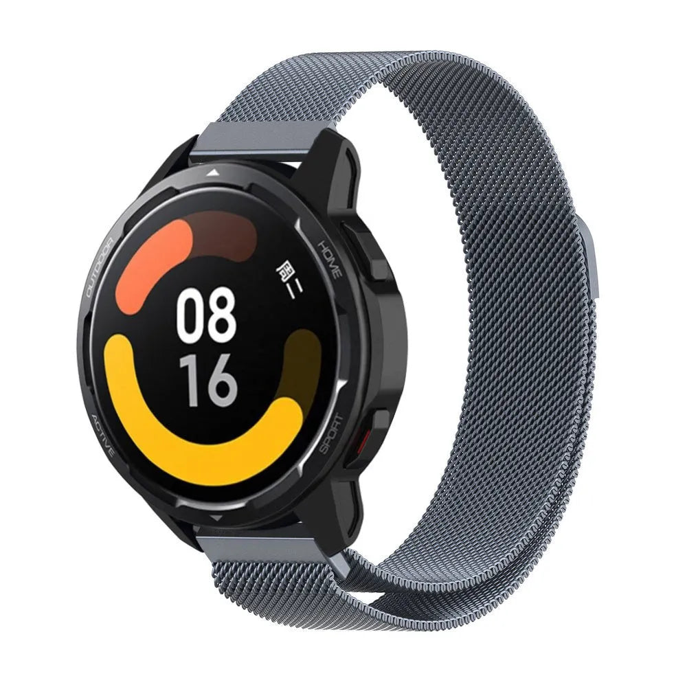Milanese Strap, space grey, on a watch, 3/4 front view