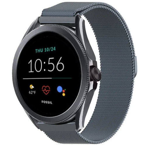 Milanese Strap, space grey, on a watch, 3/4 front view