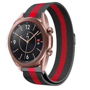 Milanese Strap, black/red, on a watch, 3/4 front view