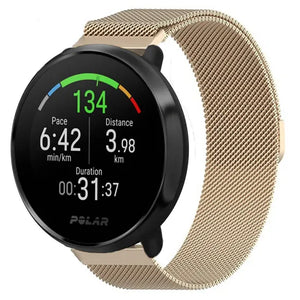 Milanese Strap, champagne, on a watch, 3/4 front view
