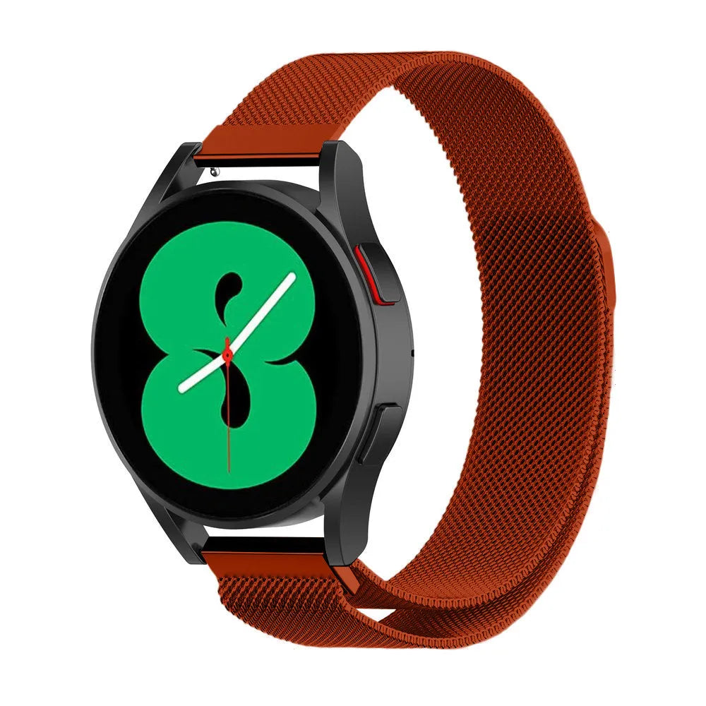 Milanese Strap, red, on a watch, 3/4 front view