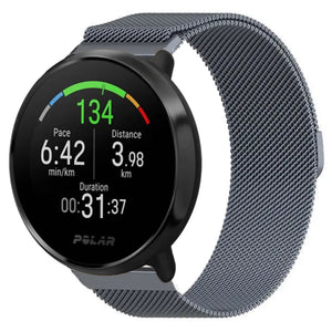 Milanese Strap, space grey, on a watch, 3/4 front view