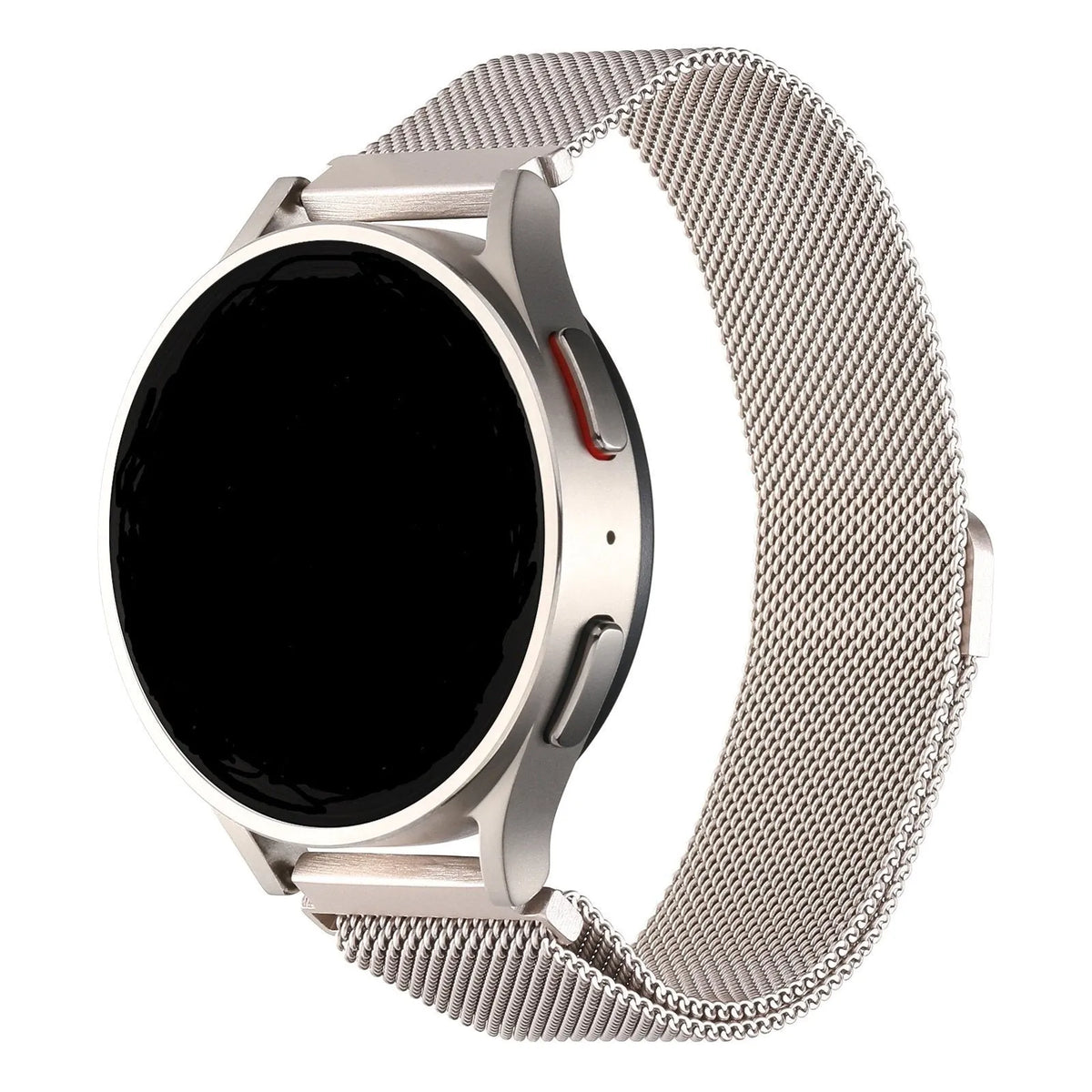 Milanese Strap, starlight, on a watch, 3/4 front view