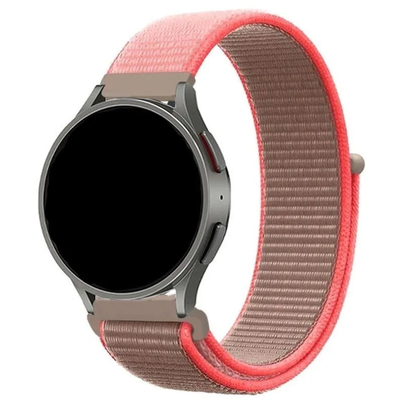 Nylon Strap, neon pink, on a watch, 3/4 front view