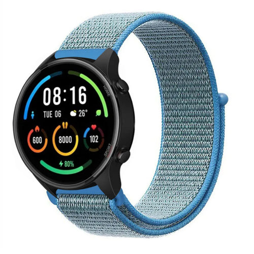 Nylon Strap, blue, on a watch, 3/4 front view