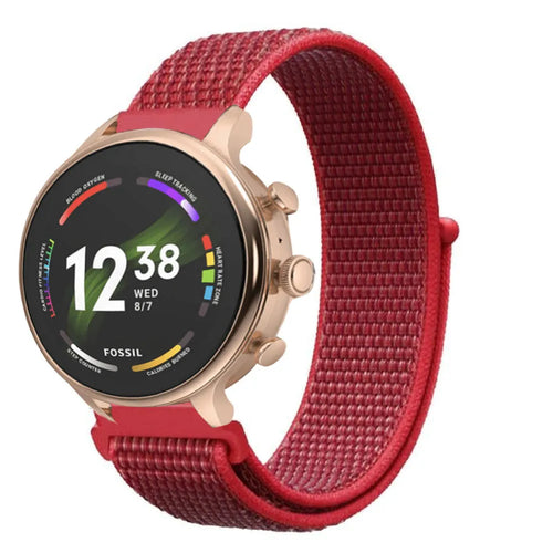 Nylon Strap, red, on a watch, 3/4 front view