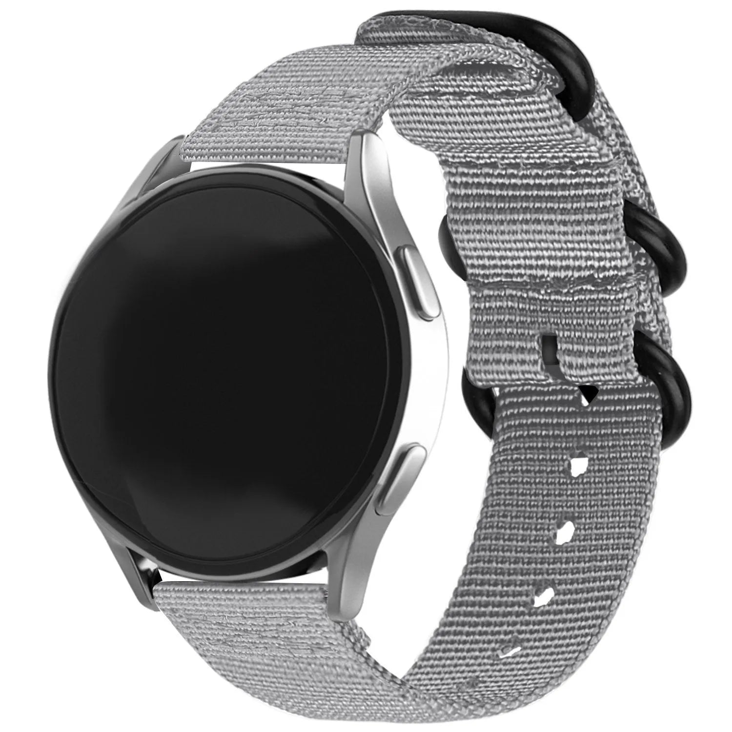 Nylon Buckle Strap, grey, on a watch, 3/4 front view