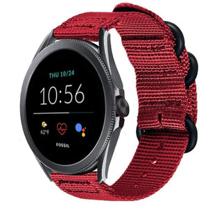 Nylon Buckle Strap, red, on a watch, 3/4 front view