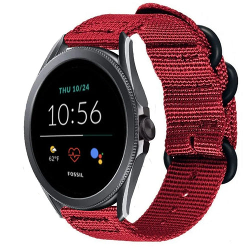 Nylon Buckle Strap, red, on a watch, 3/4 front view