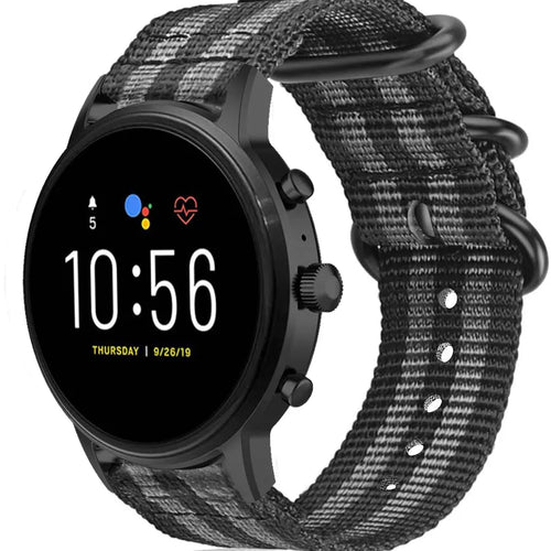 Fossil Gen 4 Explorist (HR) nylon gesp band (zwart/grijs)