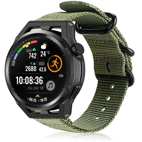 Nylon Buckle Strap, green, on a watch, 3/4 front view