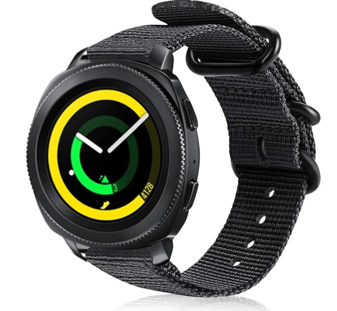 Nylon Buckle Strap, black, on a watch, 3/4 front view