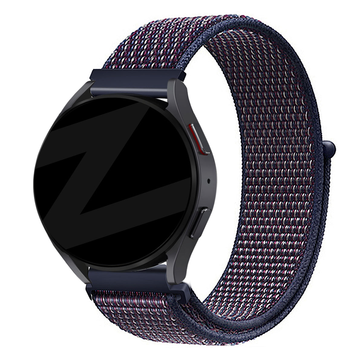 Nylon Loop Strap, indigo, on a watch, 3/4 front view