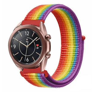 Nylon Strap, rainbow, on a watch, 3/4 front view