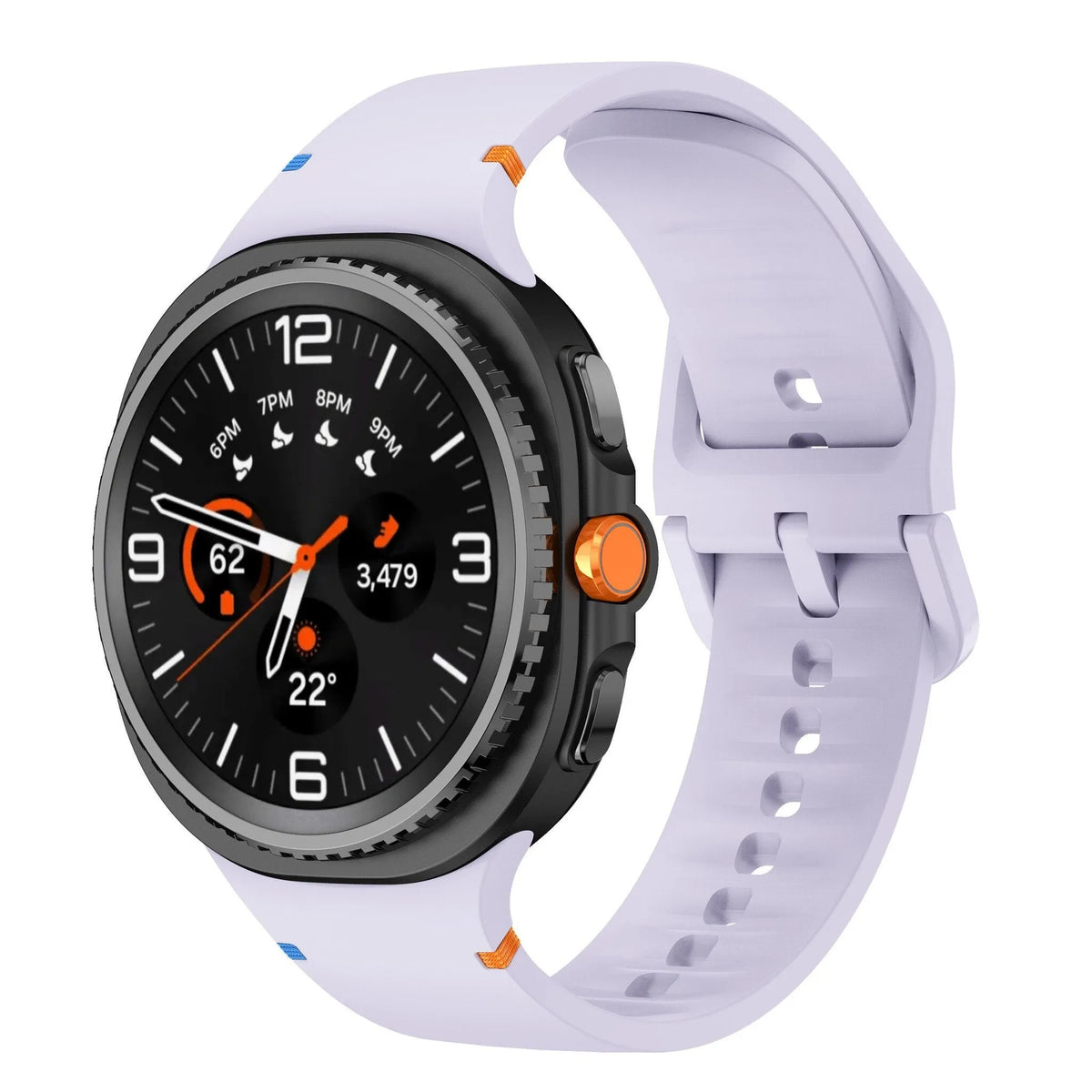 Silicone Strap, light purple, on a watch, 3/4 front view