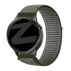 Nylon Loop Strap, olive green, on a watch, 3/4 front view