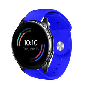 Silicone Sport Strap, blue, on a watch, 3/4 front view